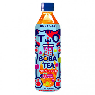 Boba Cat Fruity Berry Medley Popping Boba Tea Bottle 500 ml