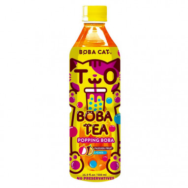 Boba Cat Fruity Passion Fruit Lychee Popping Boba Tea 500 ml
